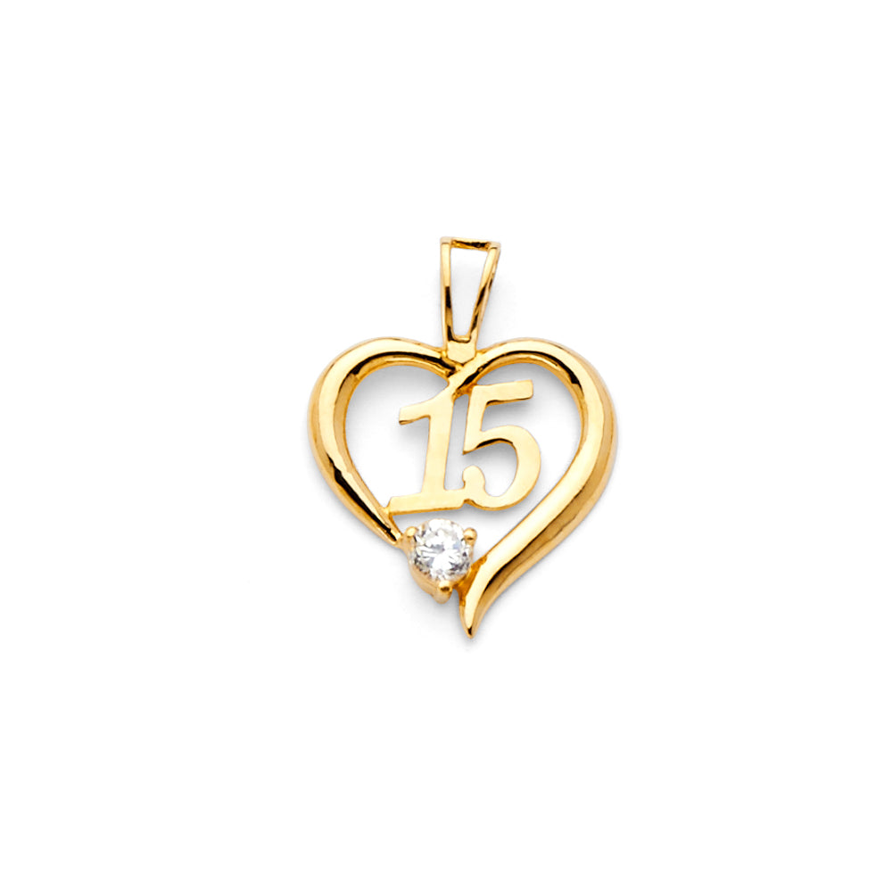 14KY CZ 15 YRS HEART PENDANT