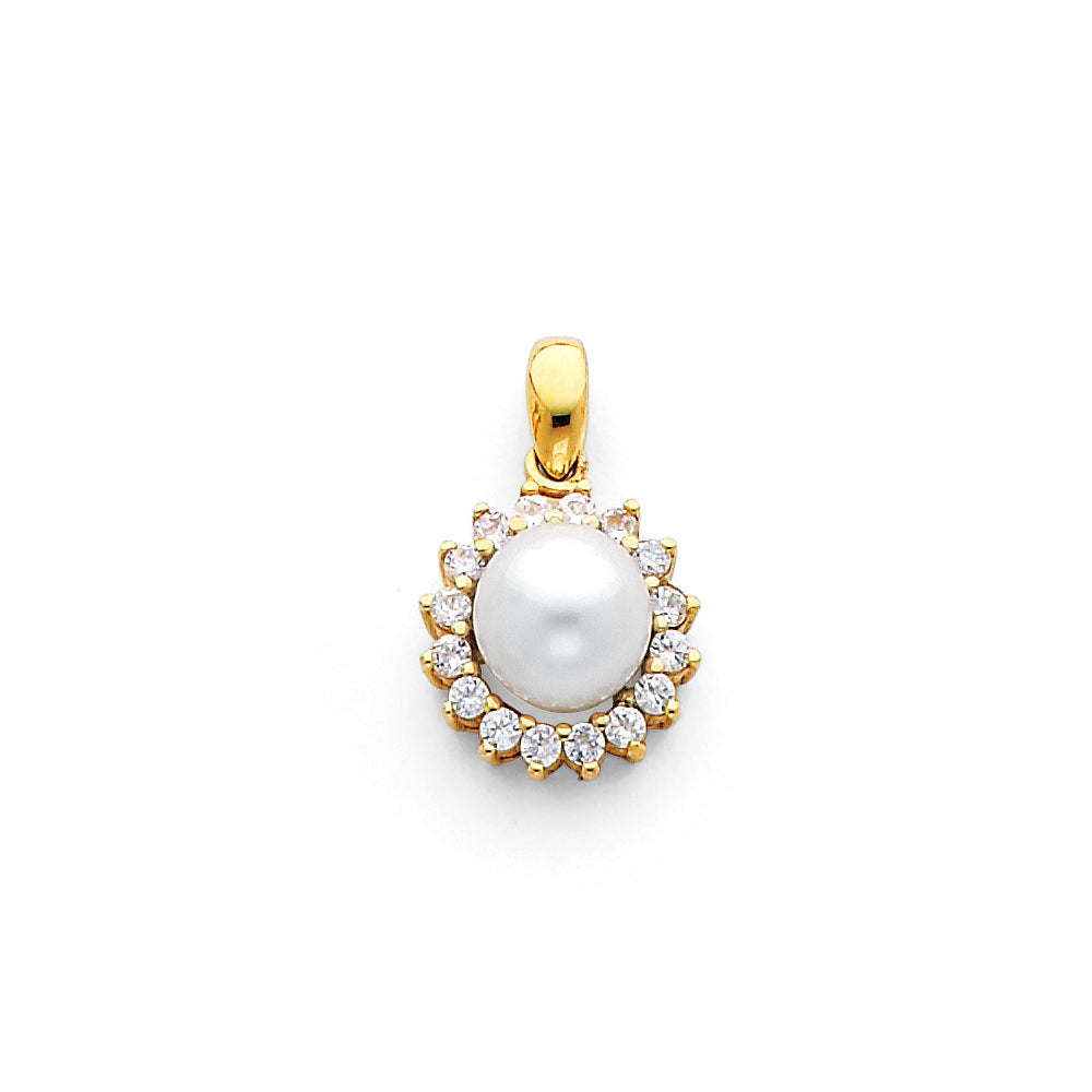 14KY CZ PEARL PENDANT