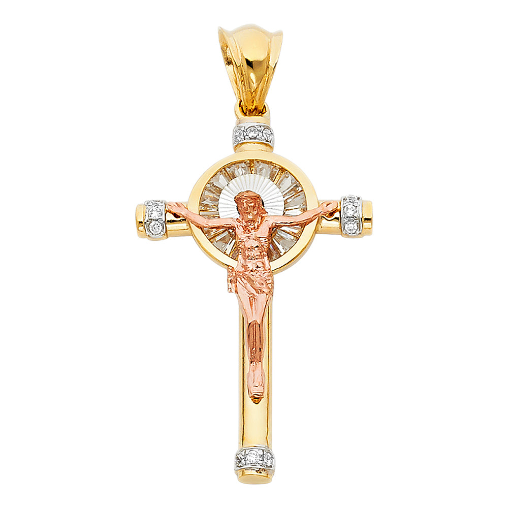 14K 3C CZ CRUCIFIX PENDANT