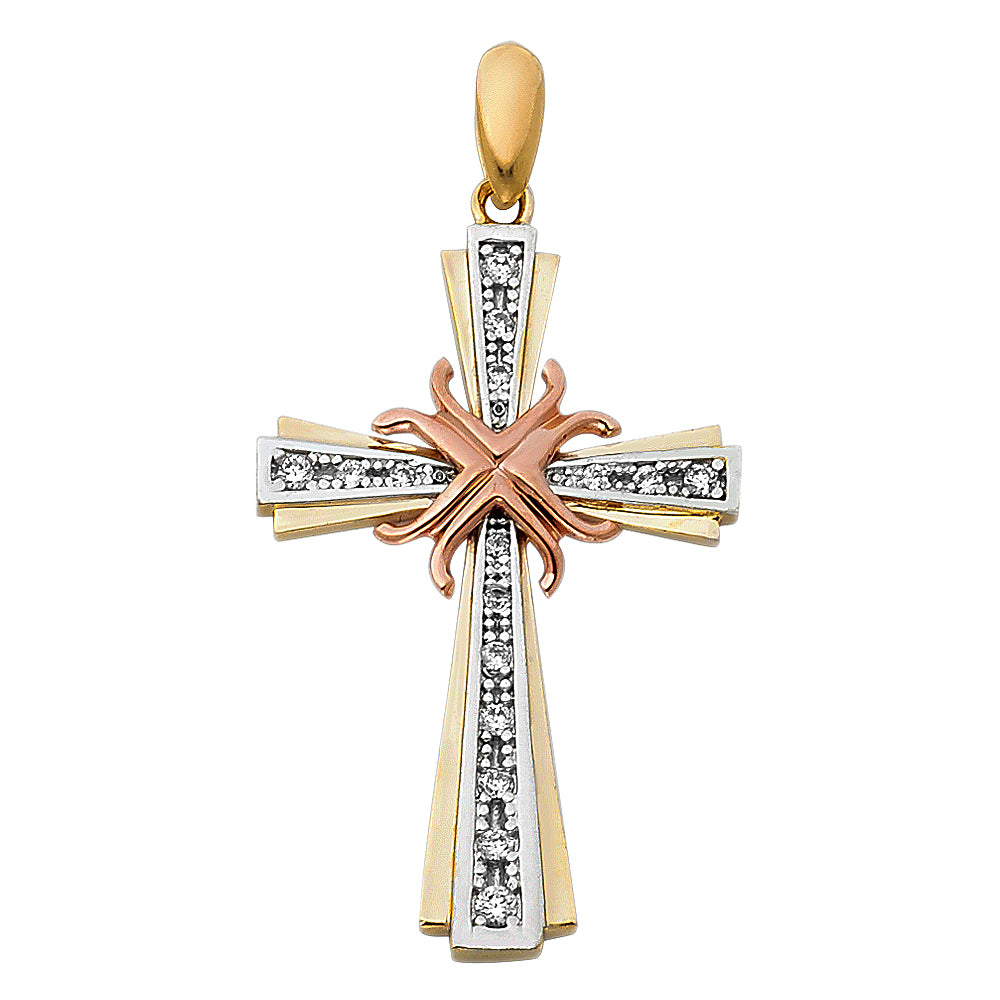 14K 3C CZ FANCY CROSS PENDANT