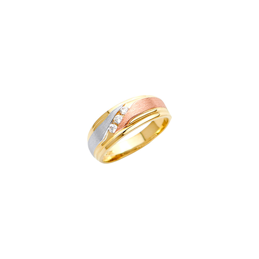 14K 3C Men's CZ Wedding Band / Trio Set