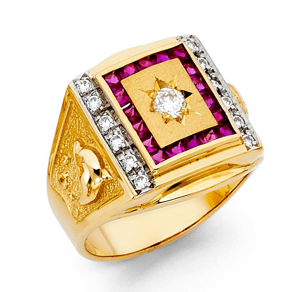 14KY CZ MENS RING w/Ruby