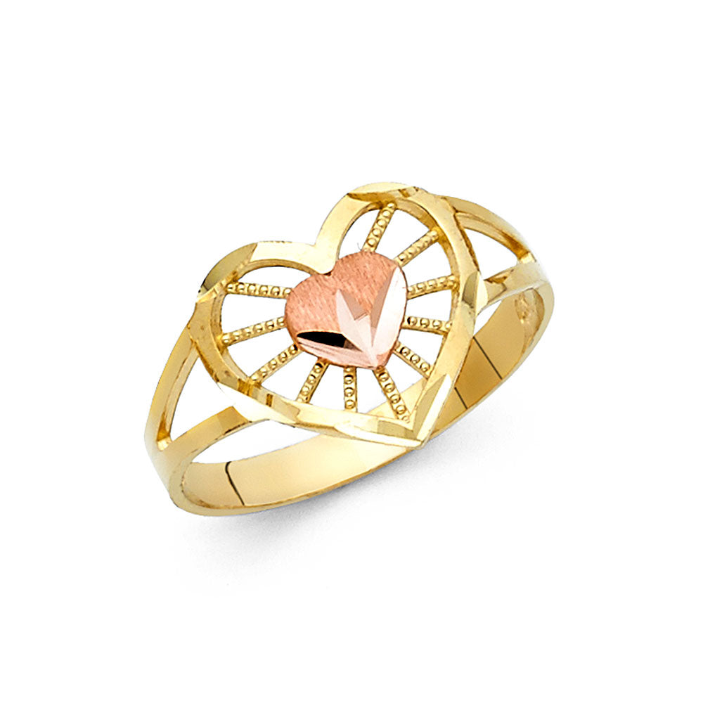 14K 2C FANCY HEART RING