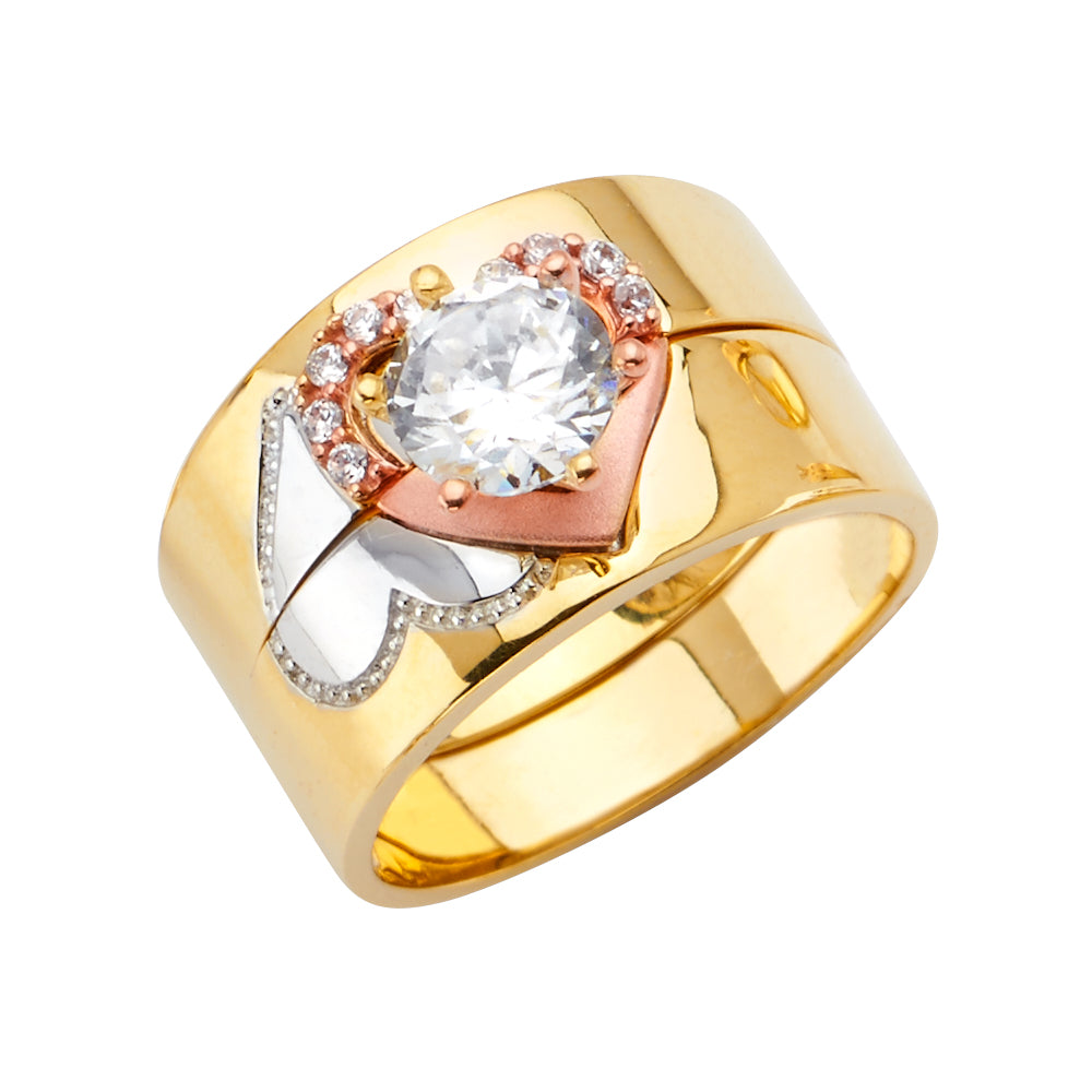14K 3Color CZ Engagement Ring / Trio Set
