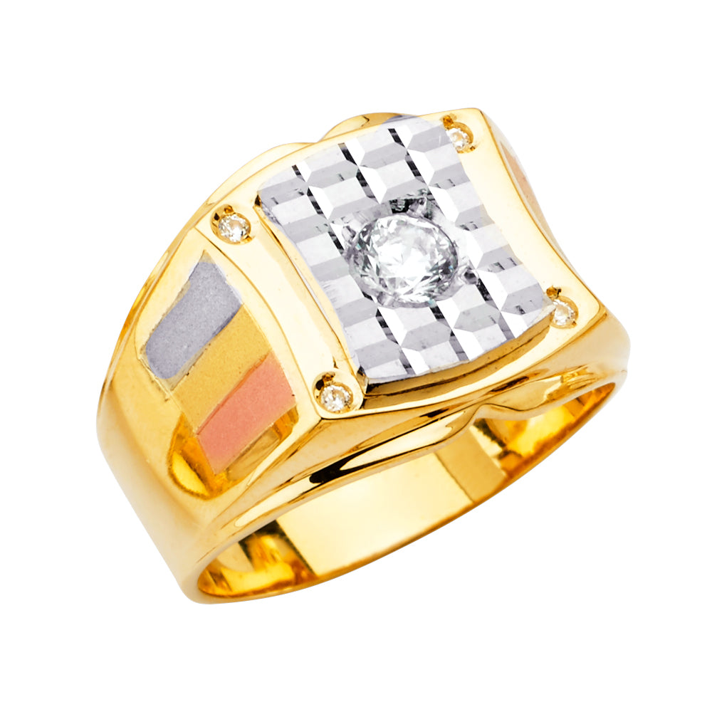 14K 3Color Men's CZ Ring