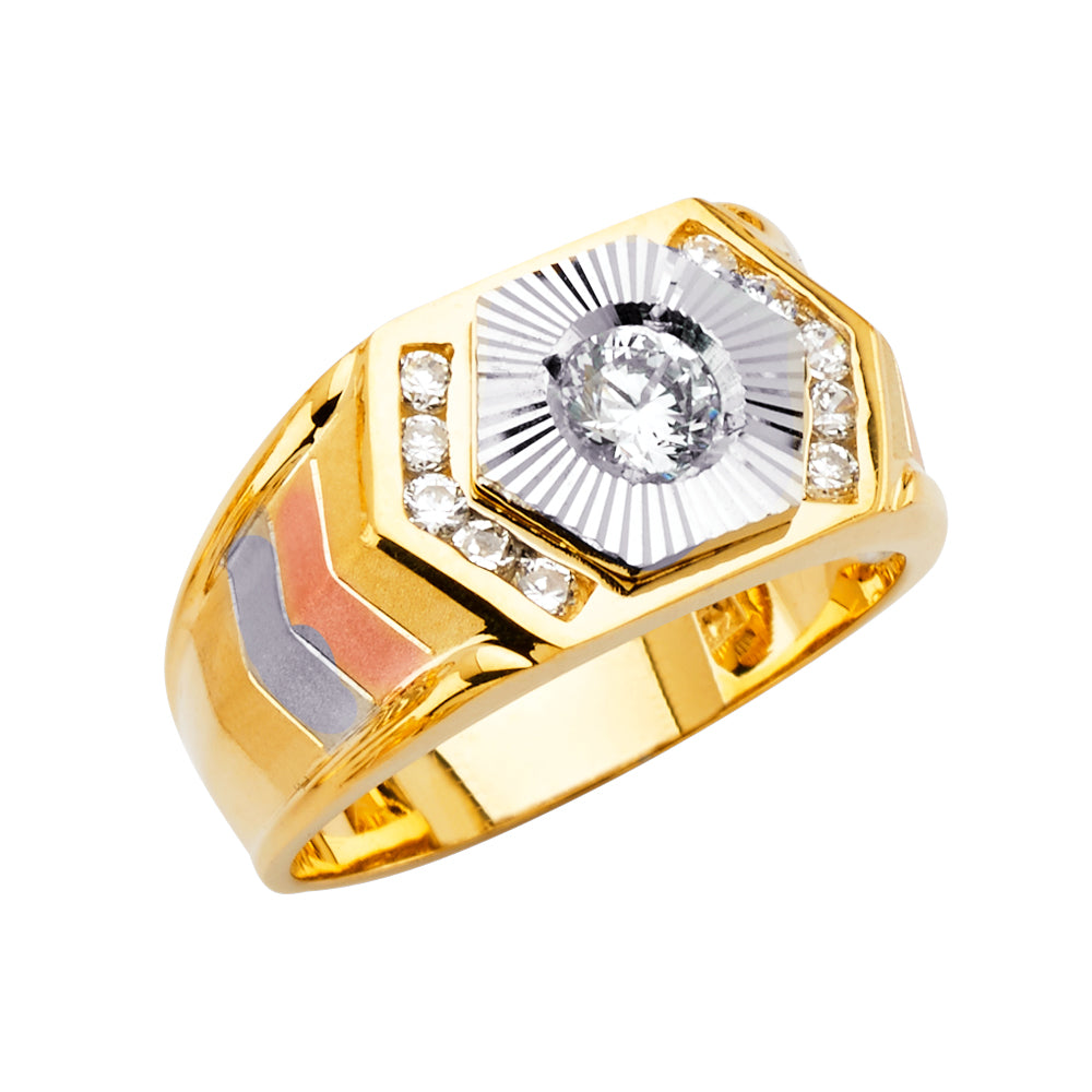 14K 3Color Men's CZ Ring