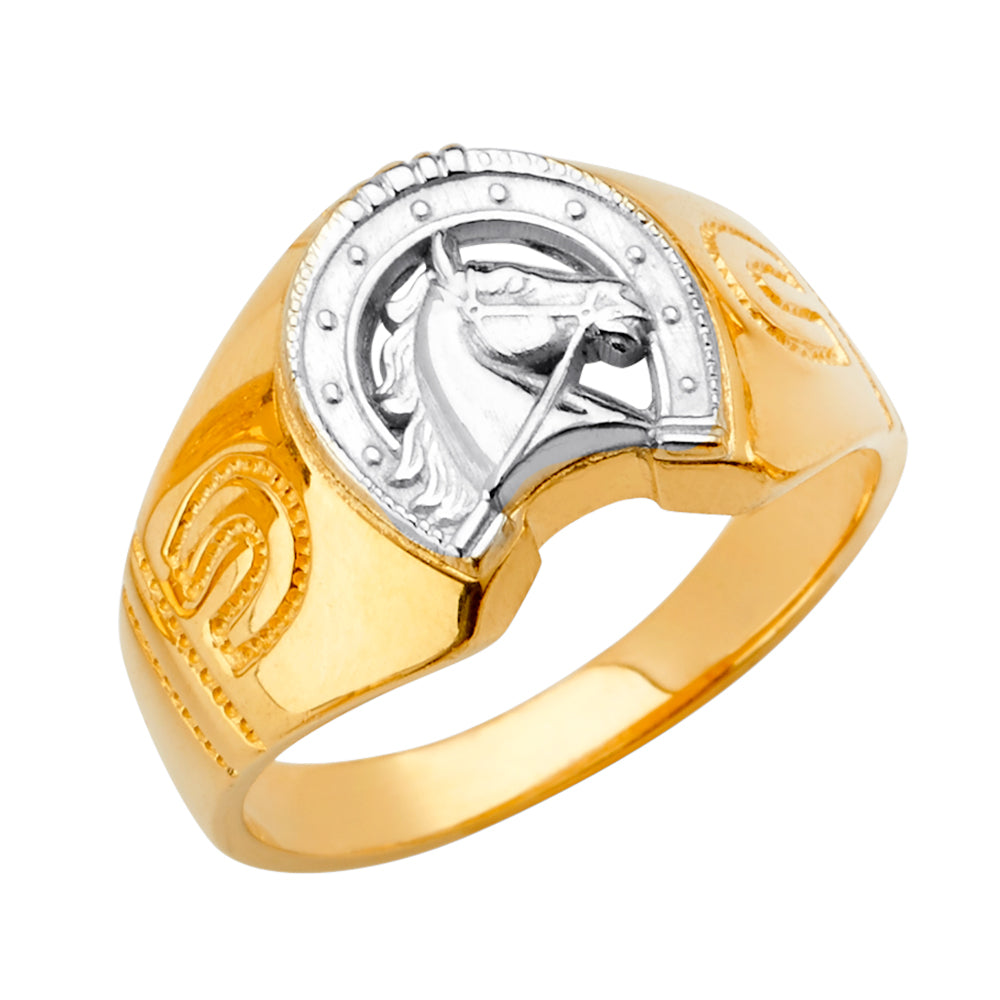 14K 2Tone Horse Shoe Men's Ring