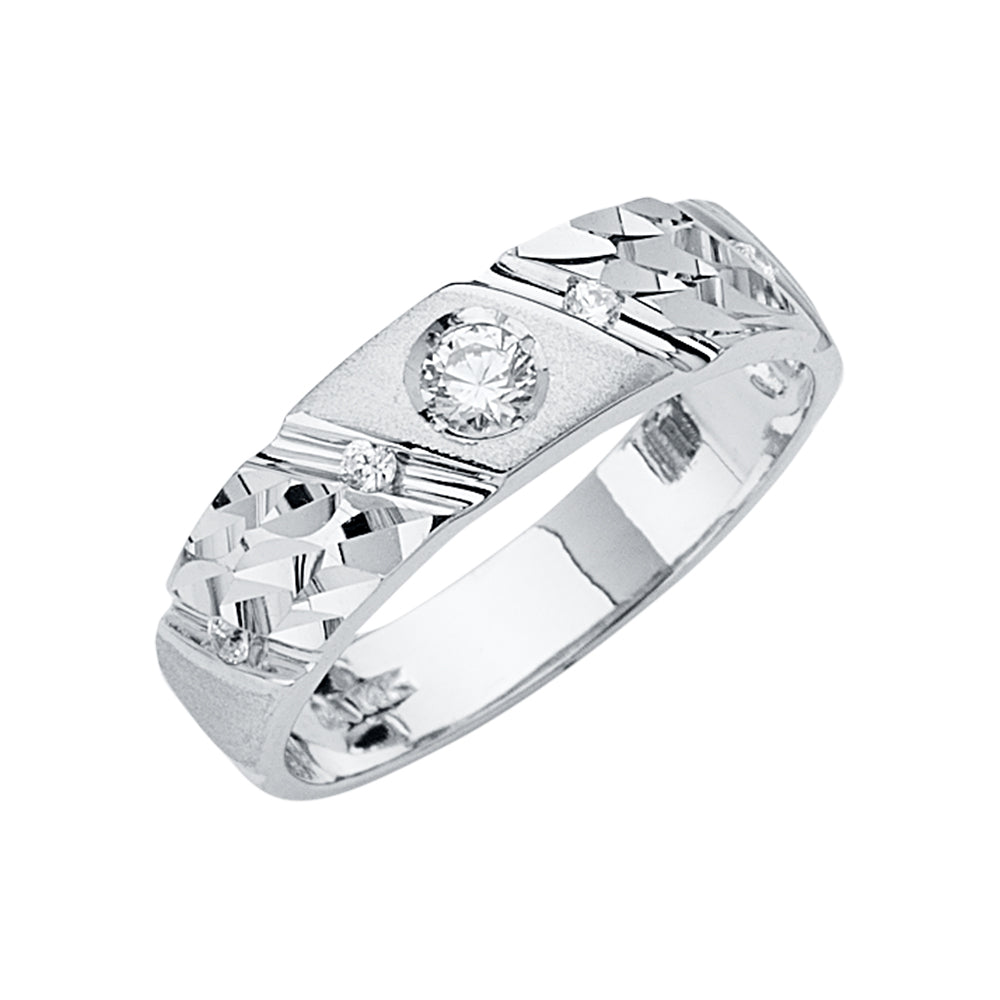 14KW Men's CZ Wedding Band / Trio Set