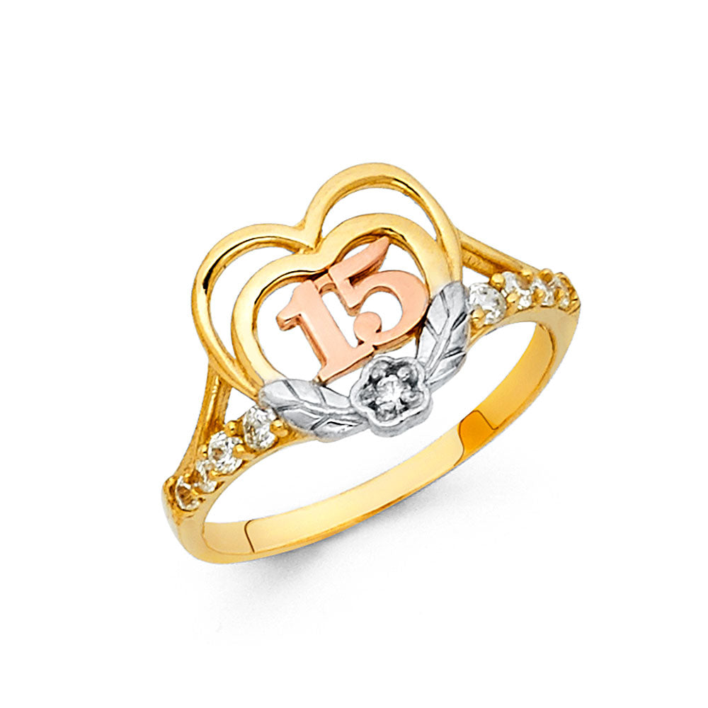 14K 3C 15 YRS CZ RINGS