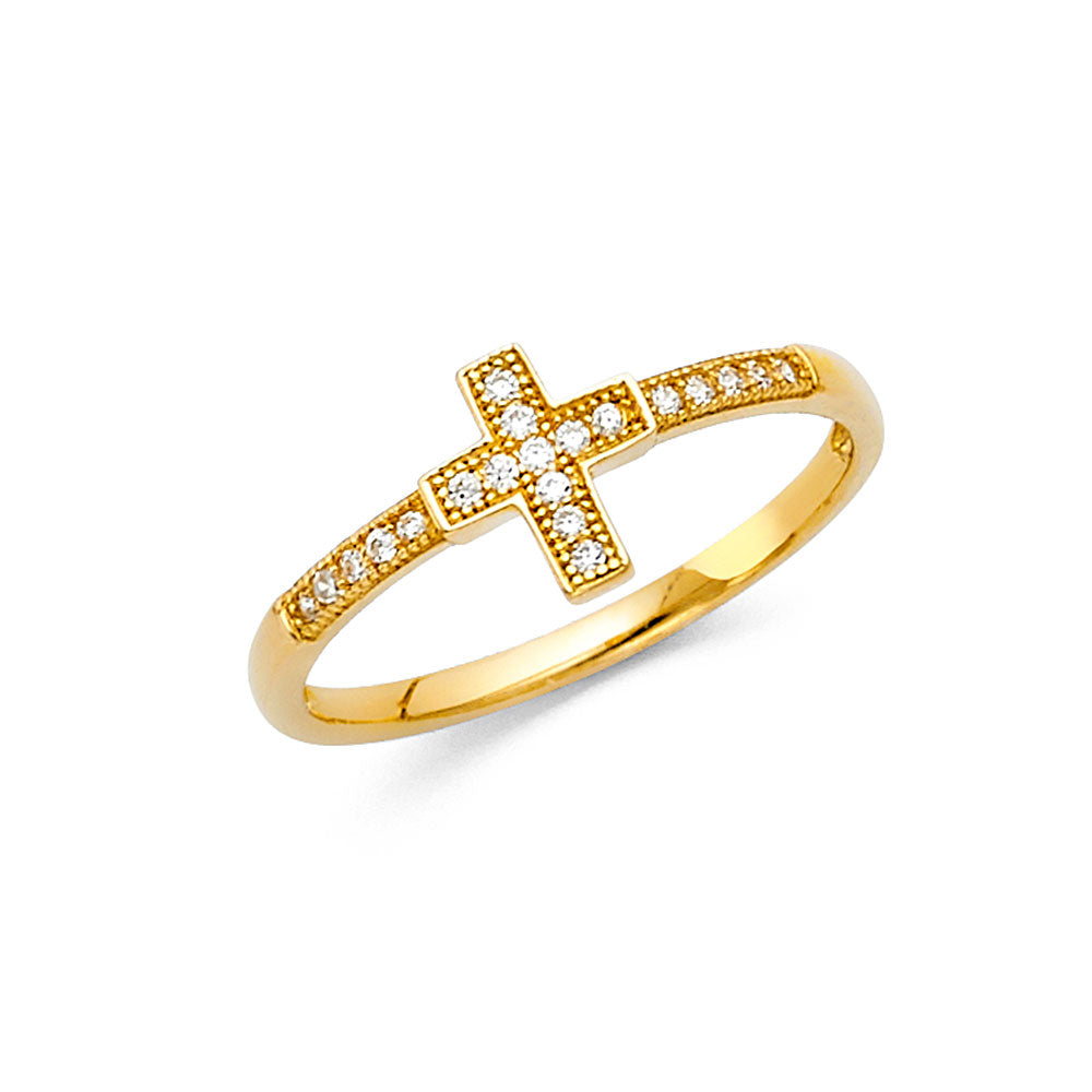 14KY CROSS CZ RING