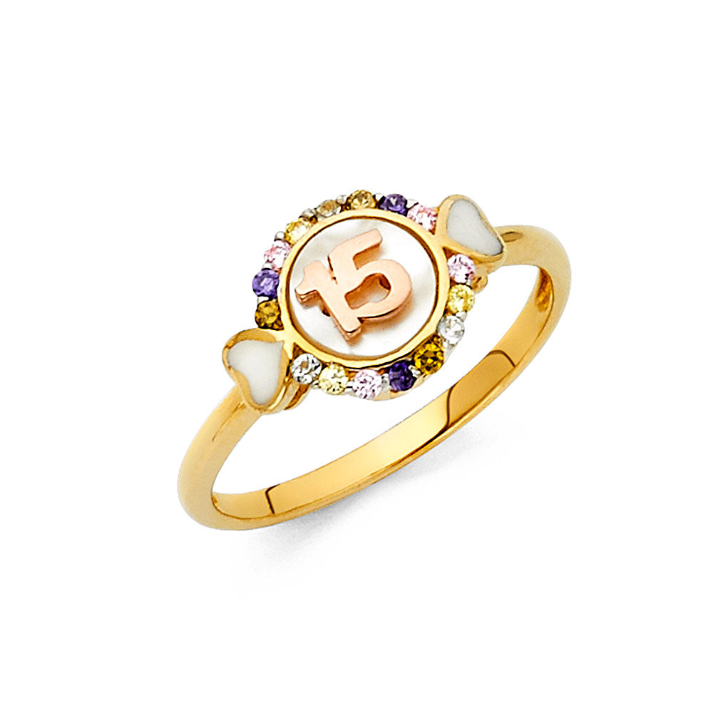 14K 2T 15YRS CZ RING