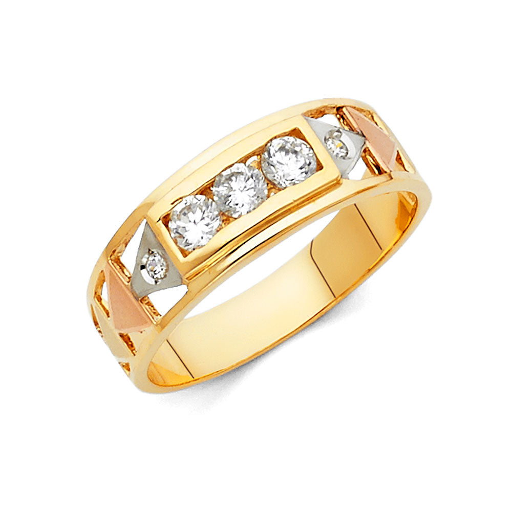 14K 3C CZ WEDDING BAND MEN
