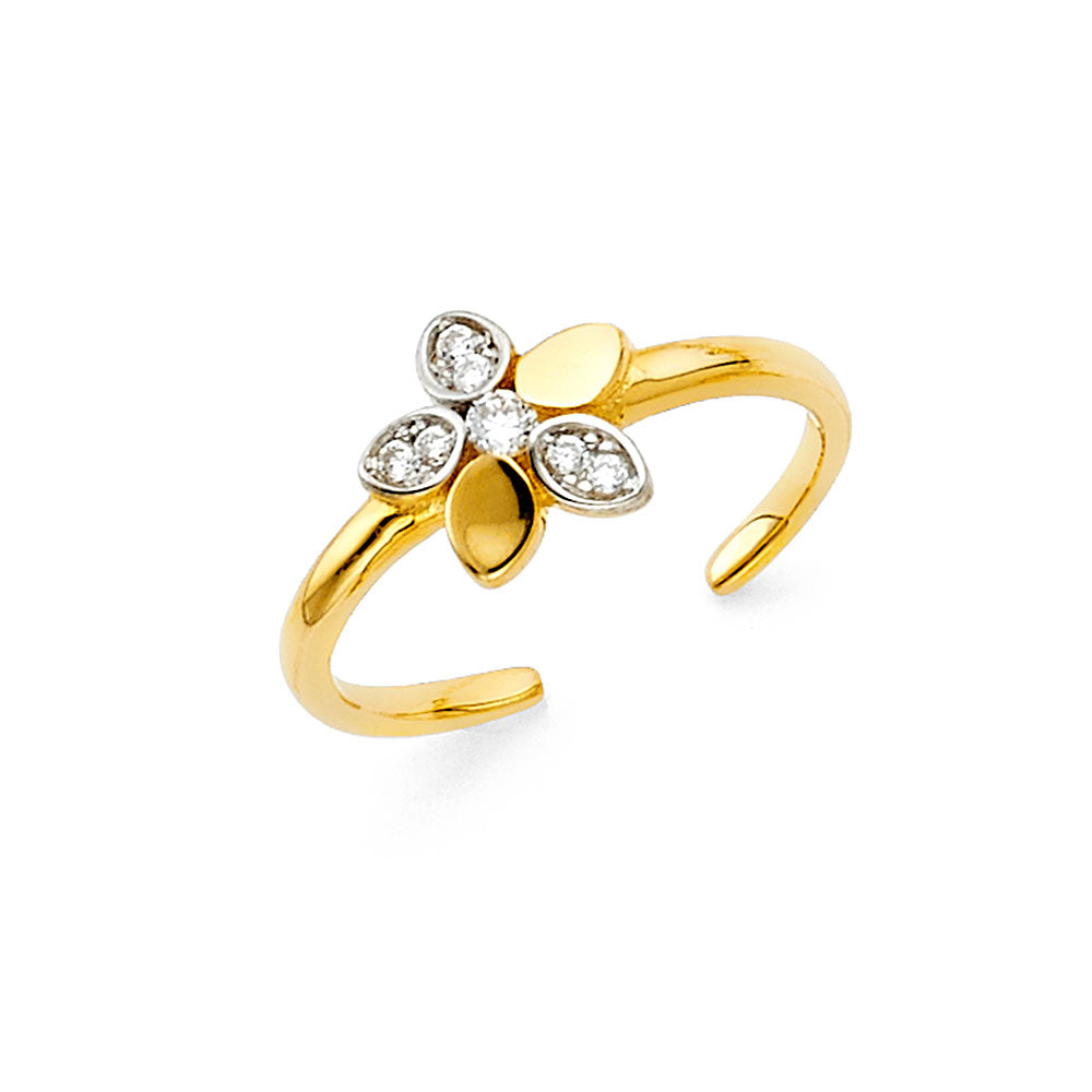 14K 2T FLOWER CZ TOE RING