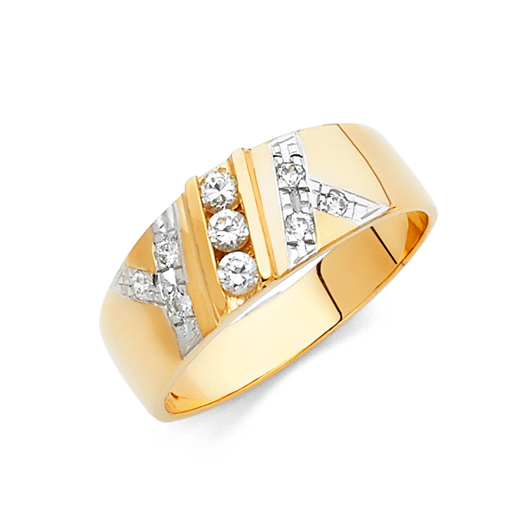 14KY CZ MENS WED BAND
