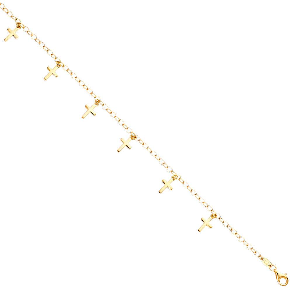 14KY Hanging Cross Bracelet 7 + 1