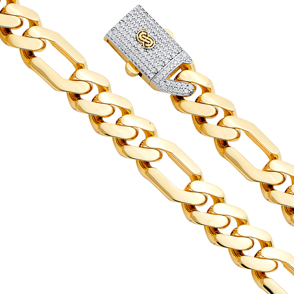 14KY 13.5mm HolFigaro Monaco BR w/CZ Lock