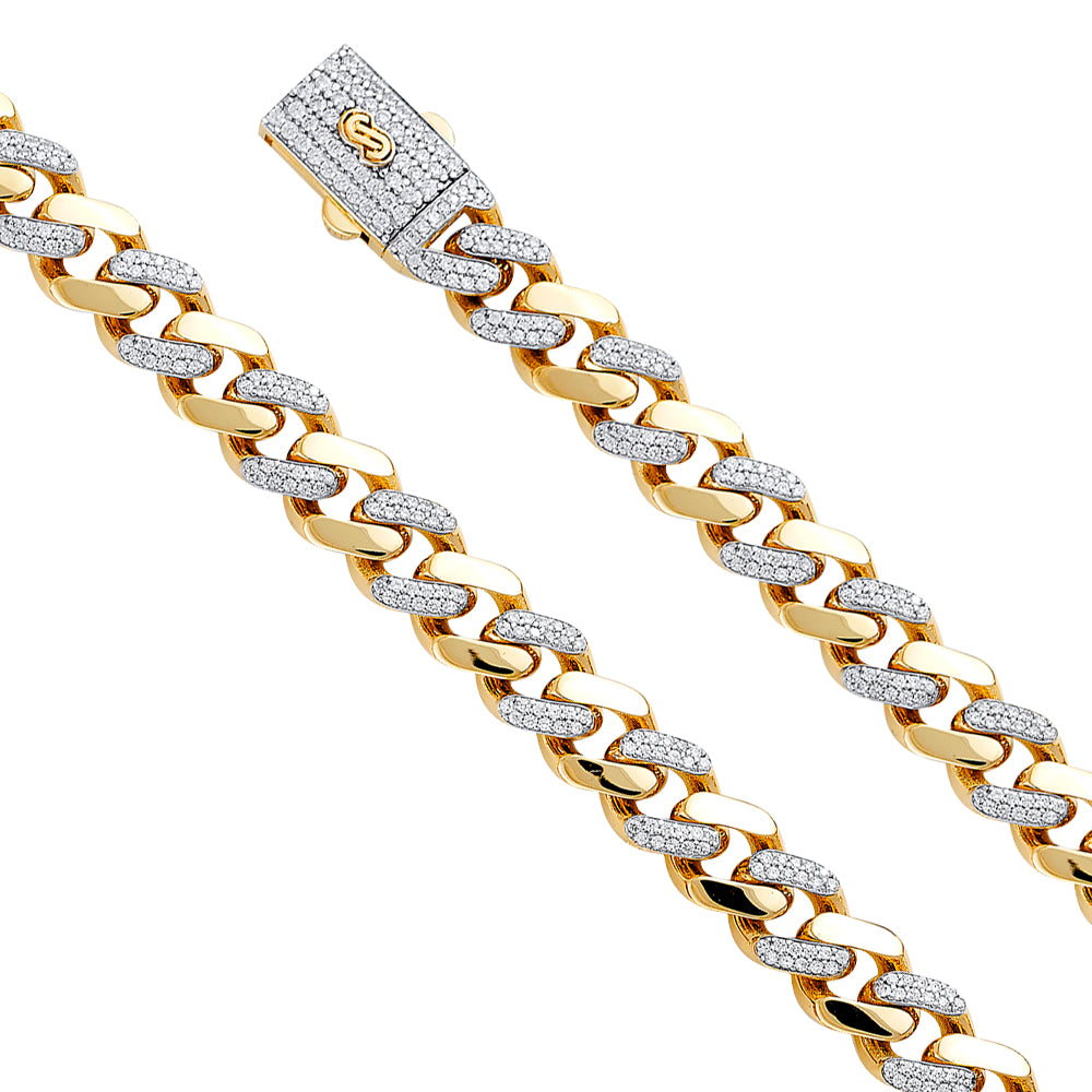 14KY 9.5mm HCuban CZ Monaco BR w/CZ Lock