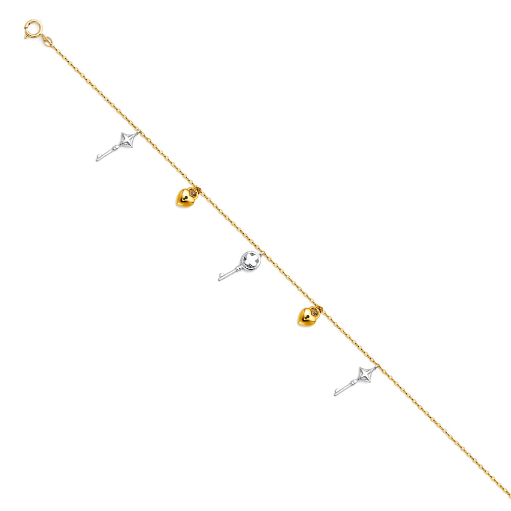 14K 2T HANGING CHARM BRACELET