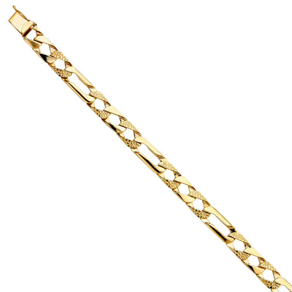 14KY NUGGET FIGARO LINK BRACELET