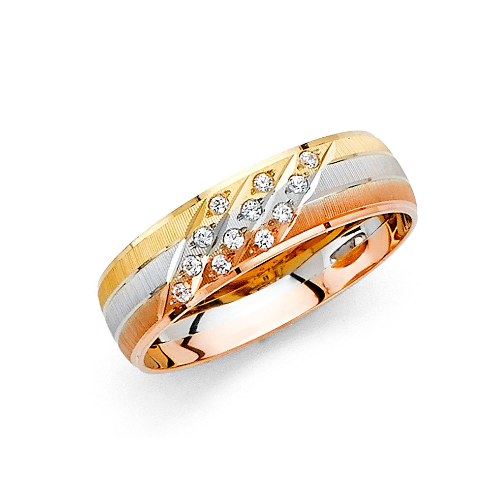 14K 3C 3LINE CZ WED BAND