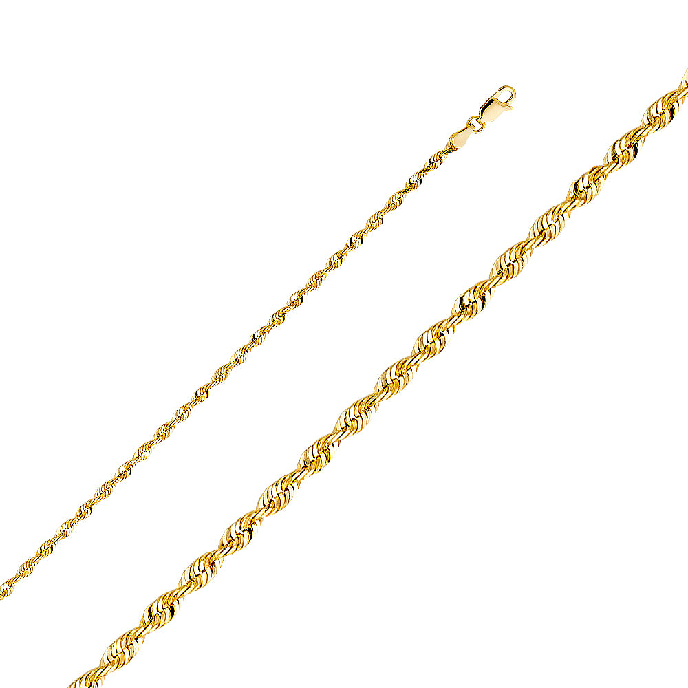 14KY 3MM SLD XLIT DC ROPE CHAIN