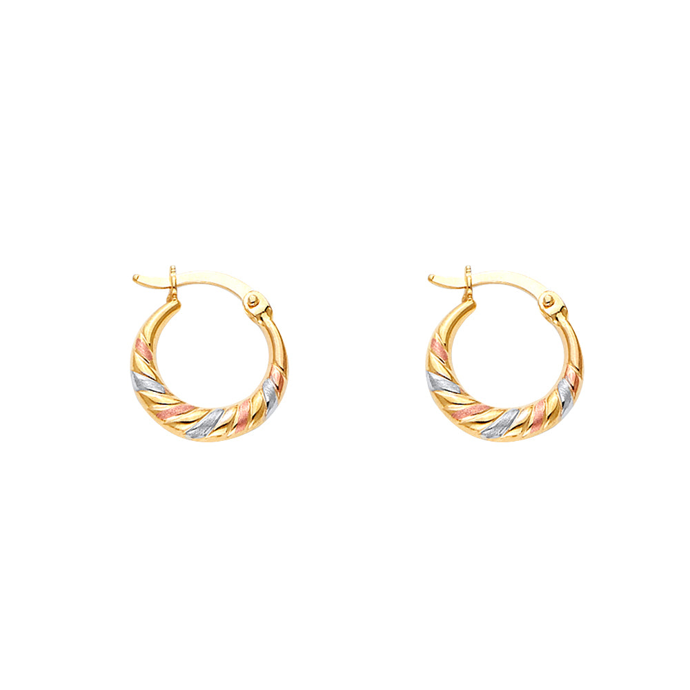 14K 3C Double Face Diagonal Design Hol Earring