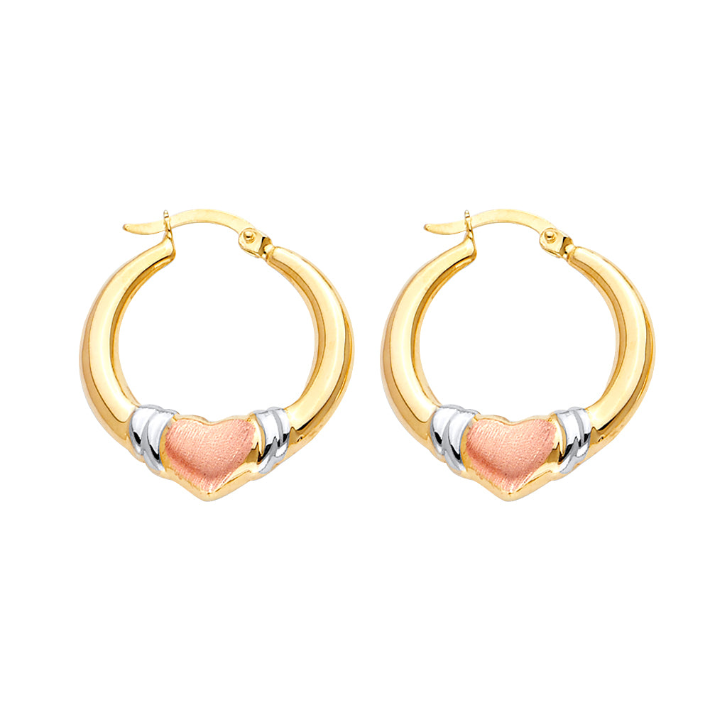 14K 3C Double Face Heart Design Hollow Earring