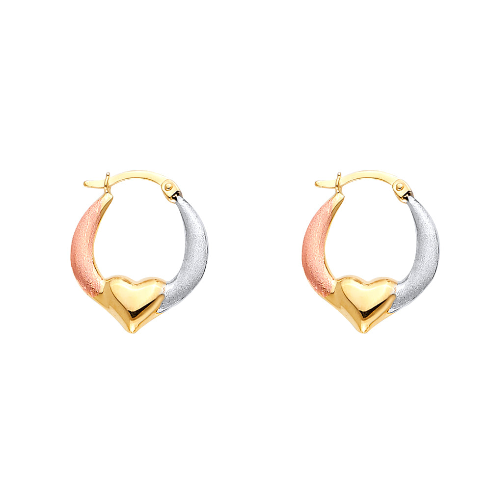 14K 3C Double Face Heart Design Hollow Earring