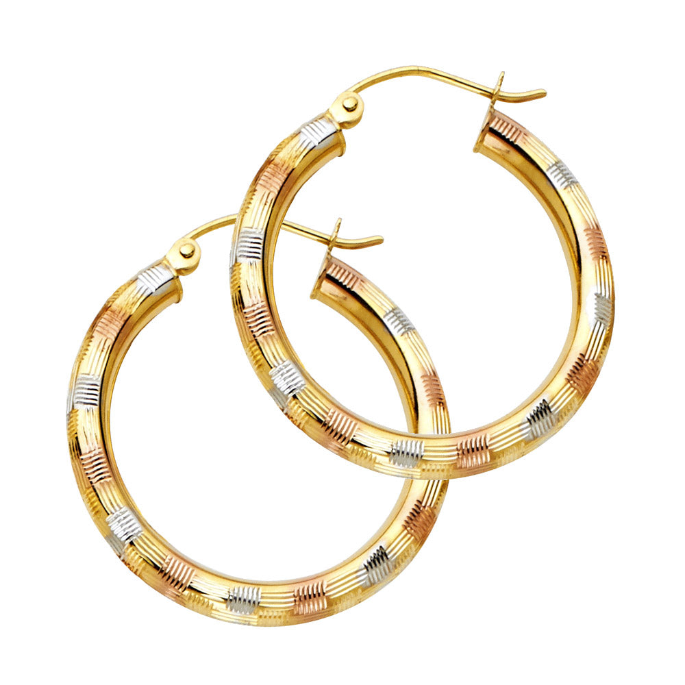 14K 3C 3MM DC HOOP EARRING