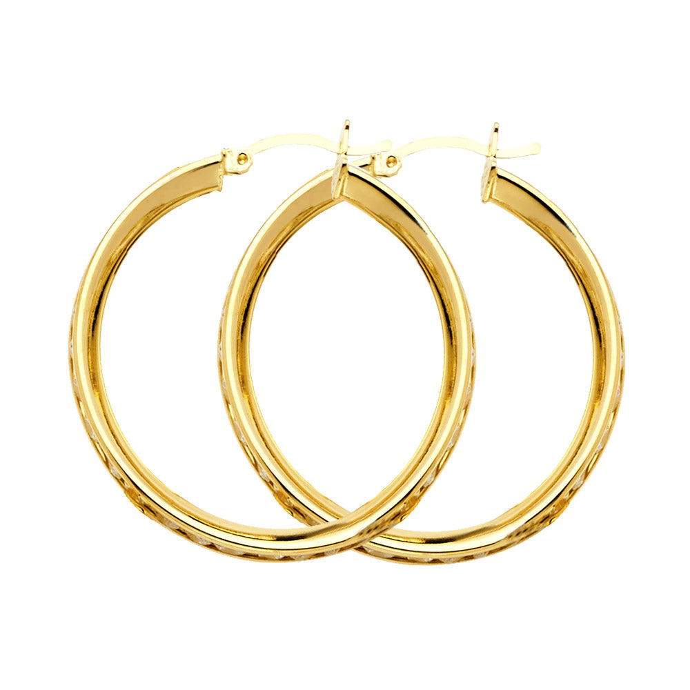 14KY RD CZ CHANNEL HOOP EAR