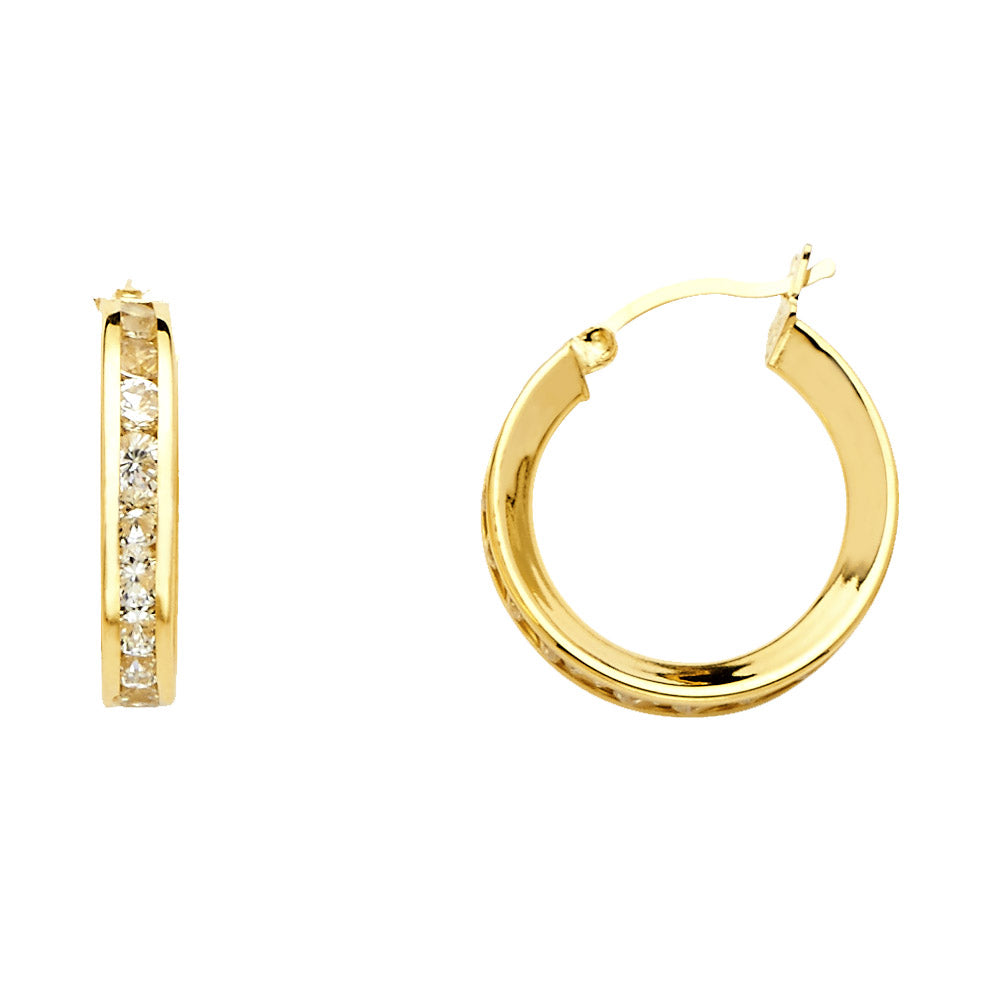 14KY RD CZ CHANNEL HOOP EAR