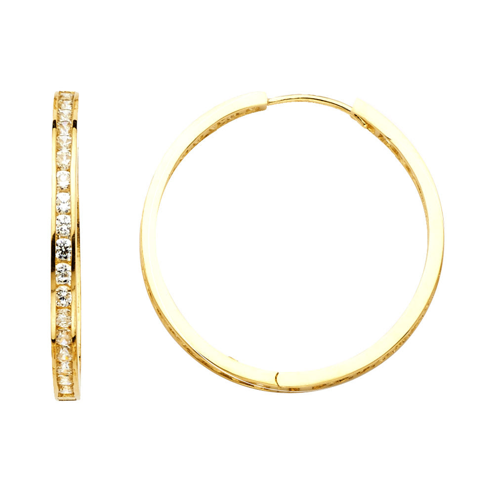 14KY RD CZ CHANNEL HOOP EAR