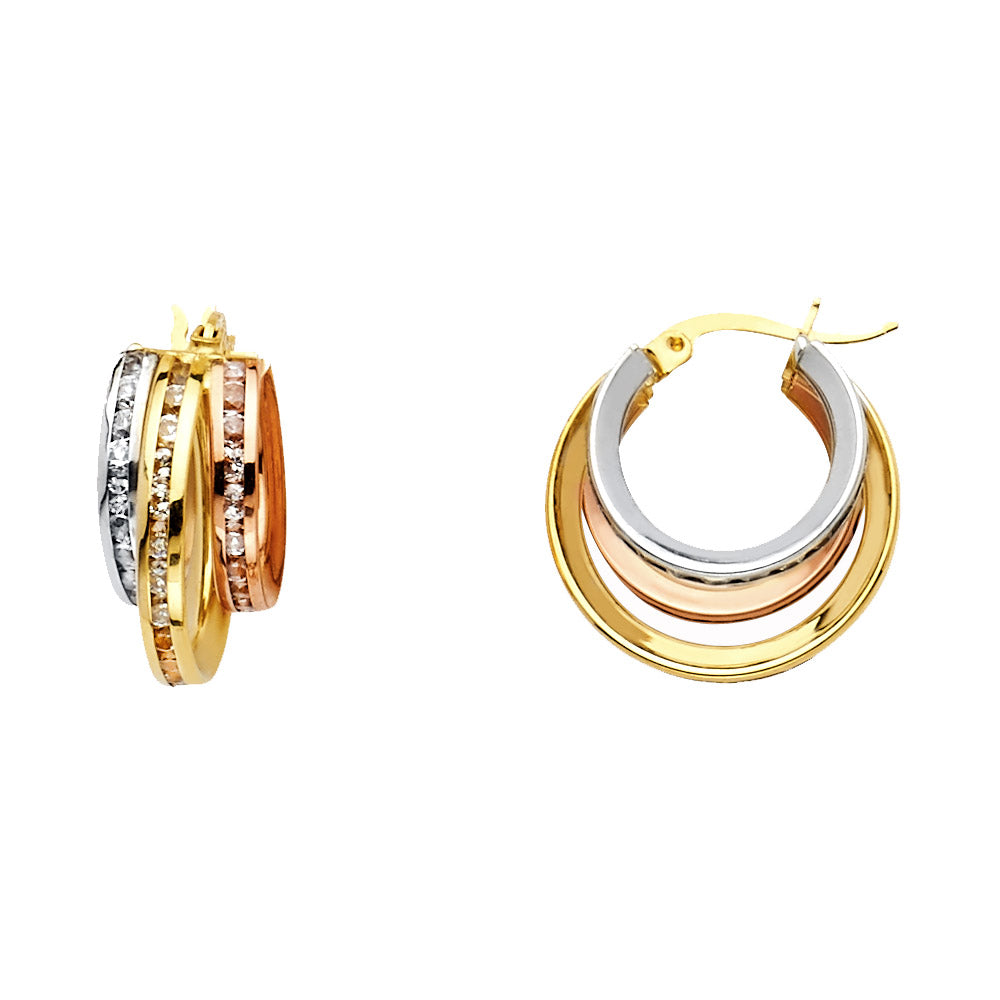 14K 3C RD CZ CHANNEL 3L HOOPS