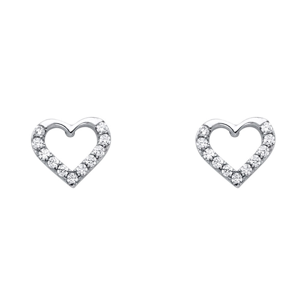 14KW CZ HEART POST EARRING