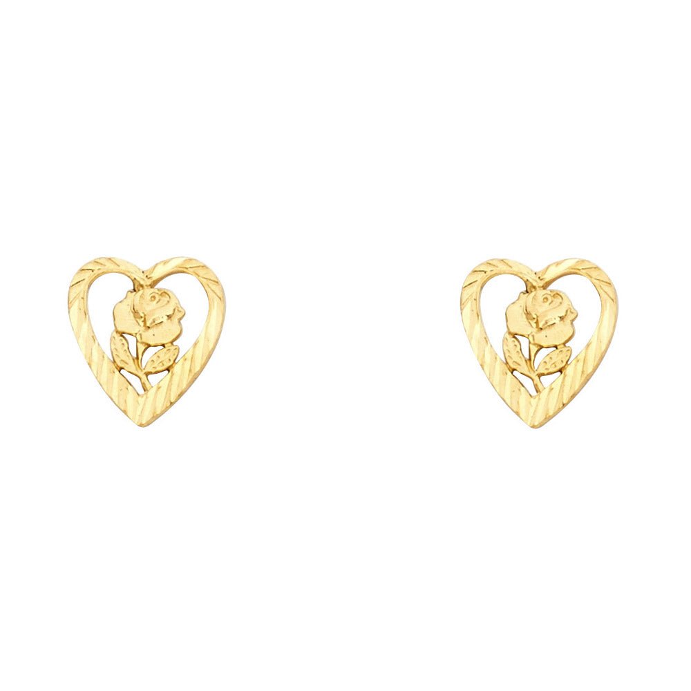 14KY SM HEART FLOWER POST EAR