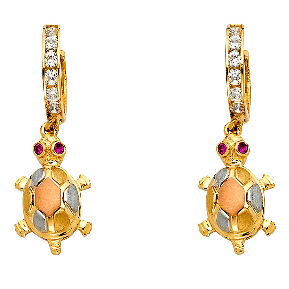 14K 3C CZ DANGLE HUGGIES