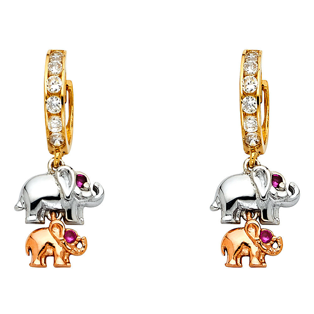 14K 3C CZ DANGLE HUGGIES