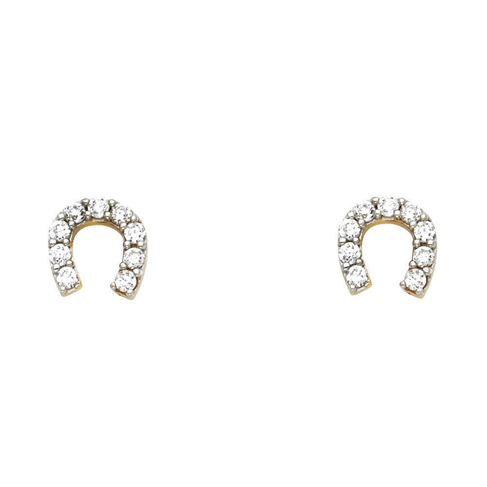 14K 2T HORSE SHOE CZ POST EAR