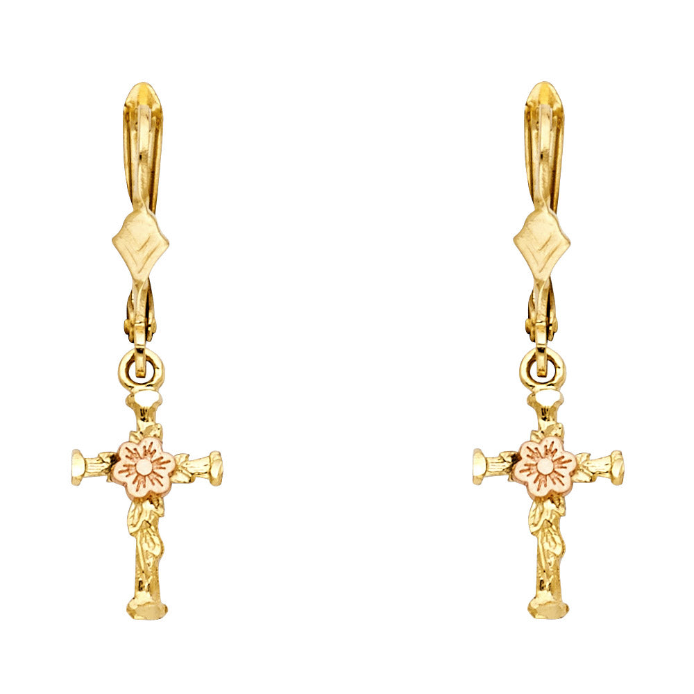 14K 2C DANGLE CROSS EARRING