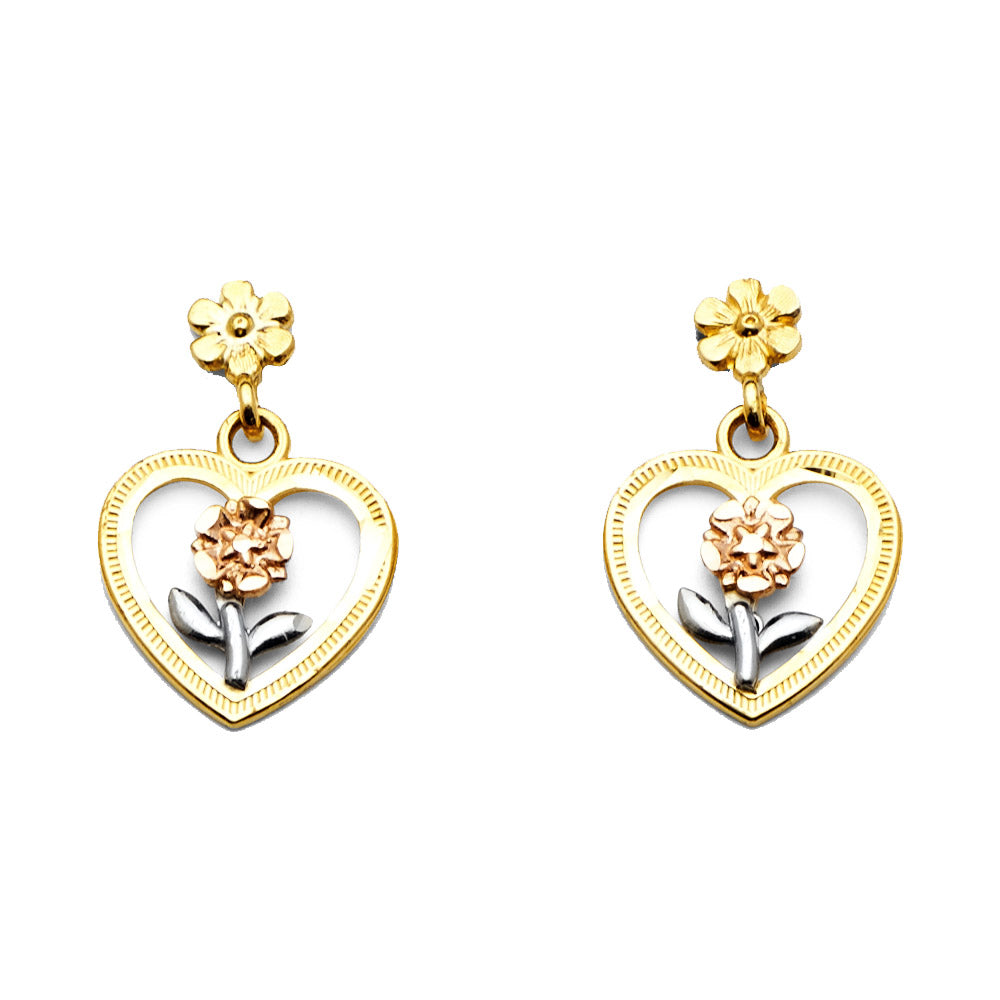 14K 2C DANGLE HEART POST EAR