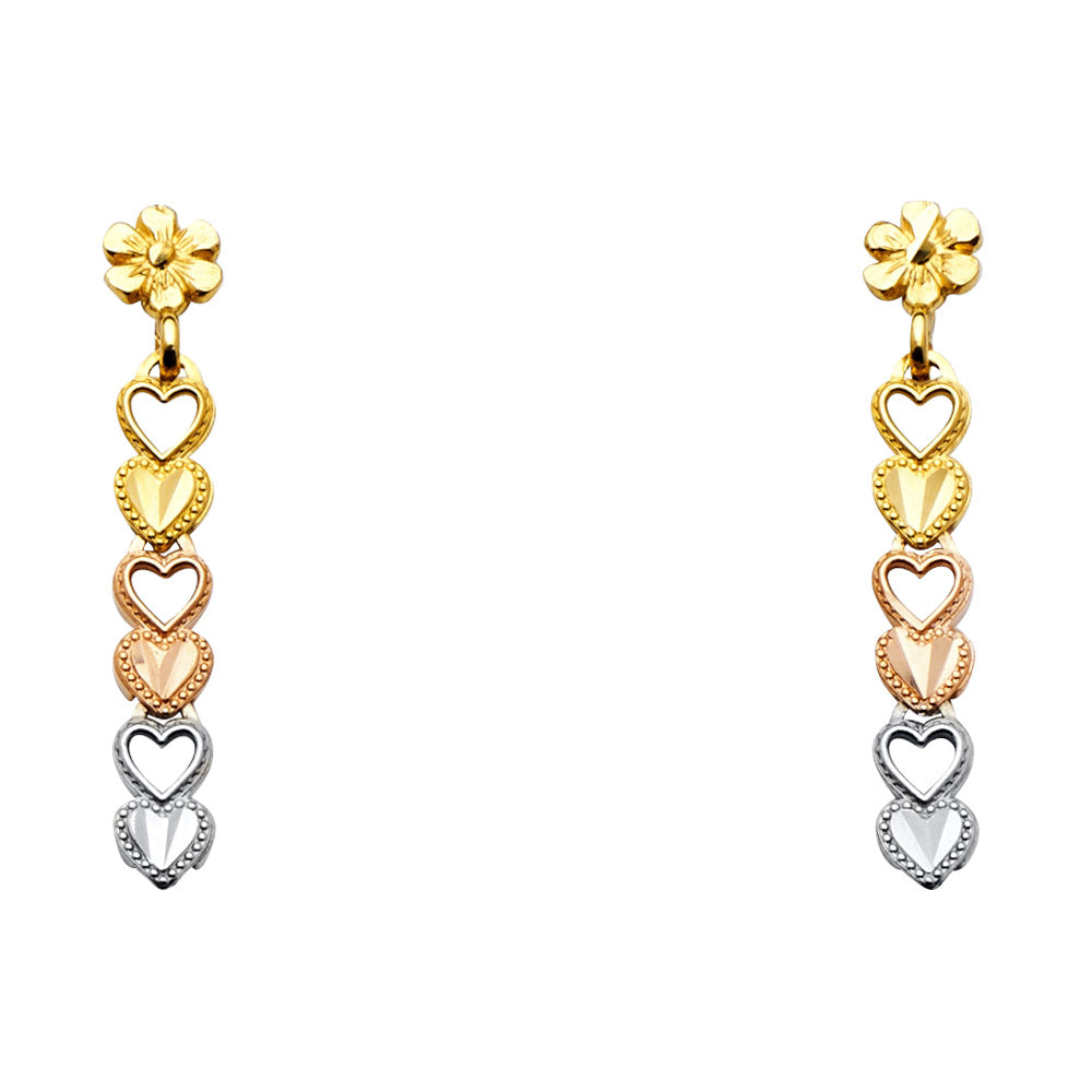 14K 3C DANGLE HEART POST EAR