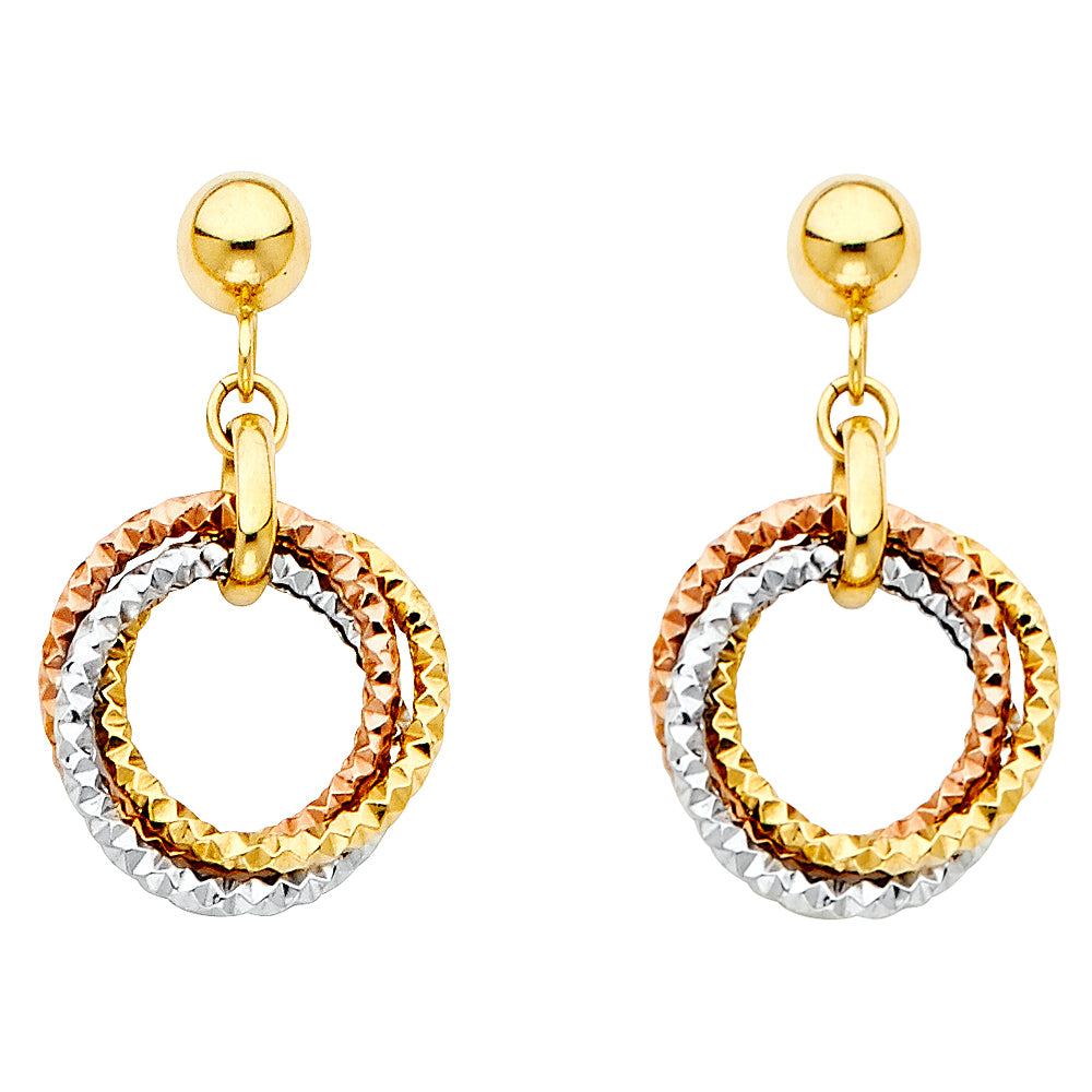 14K 3C HANGNING 3 RINGS EARRING