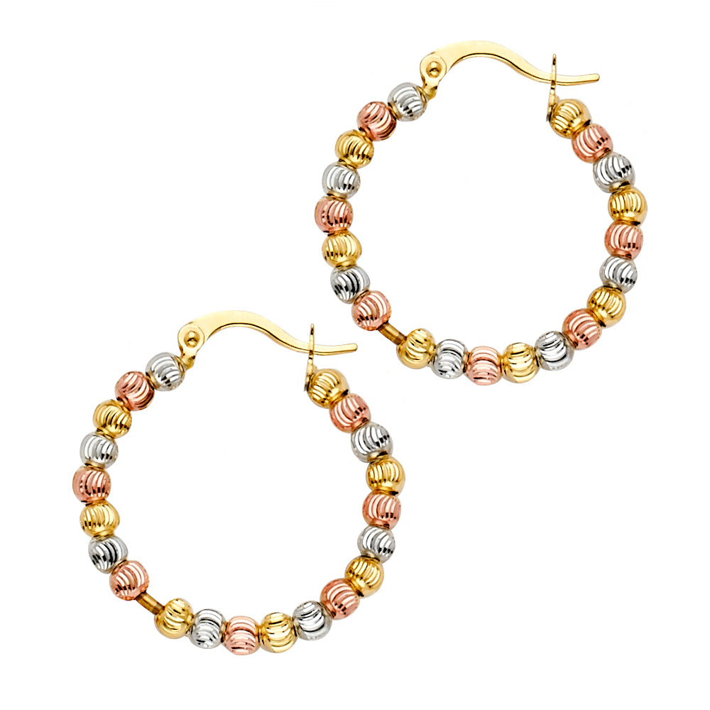 14K 3C MoonCut Bead Hoop Earring