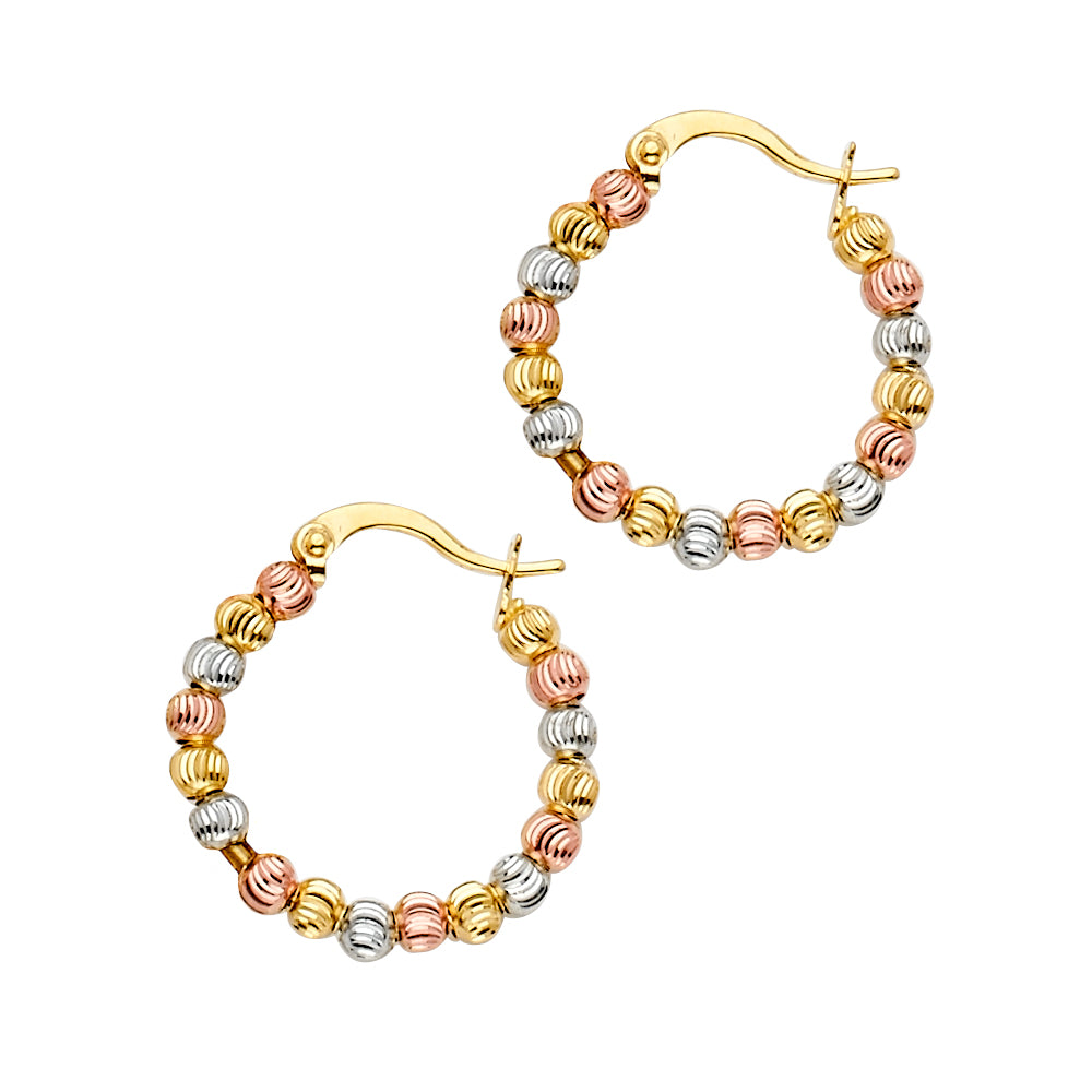 14K 3C MoonCut Bead Hoop Earring