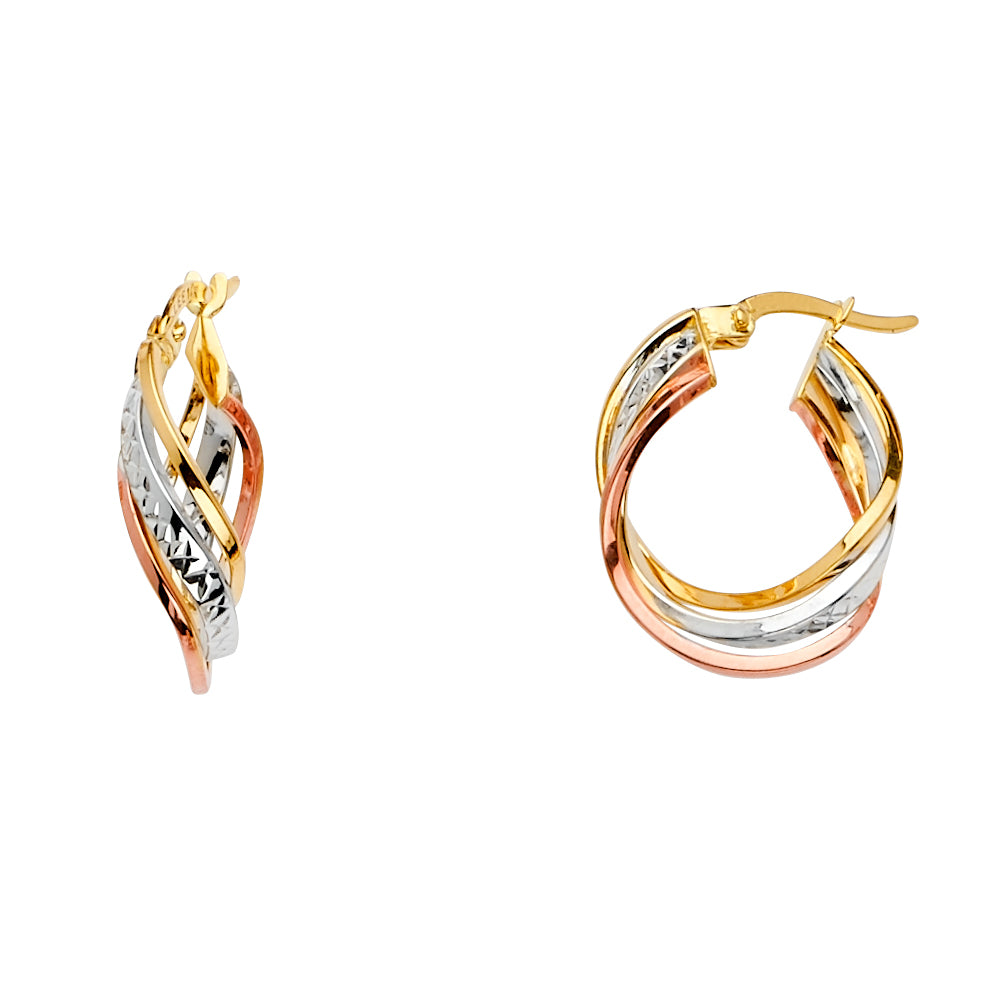 14K 3C 3Line Twisted Hoop Earring