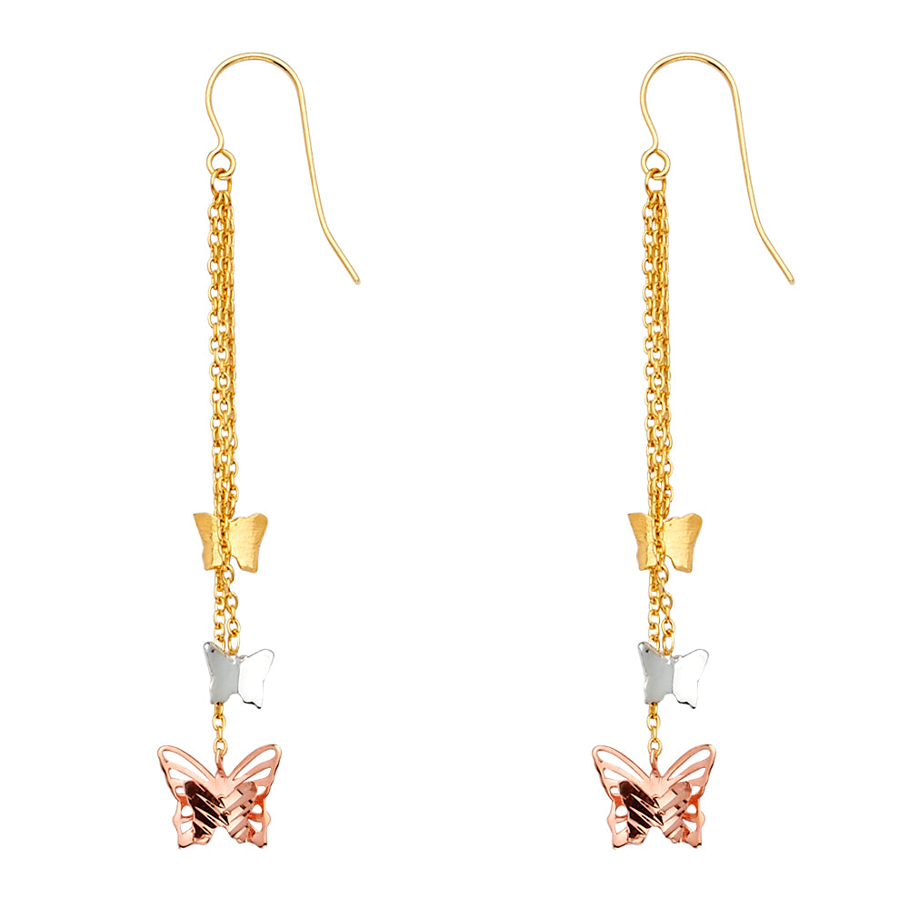 14K 3C 3Butterflies Hanging Earring