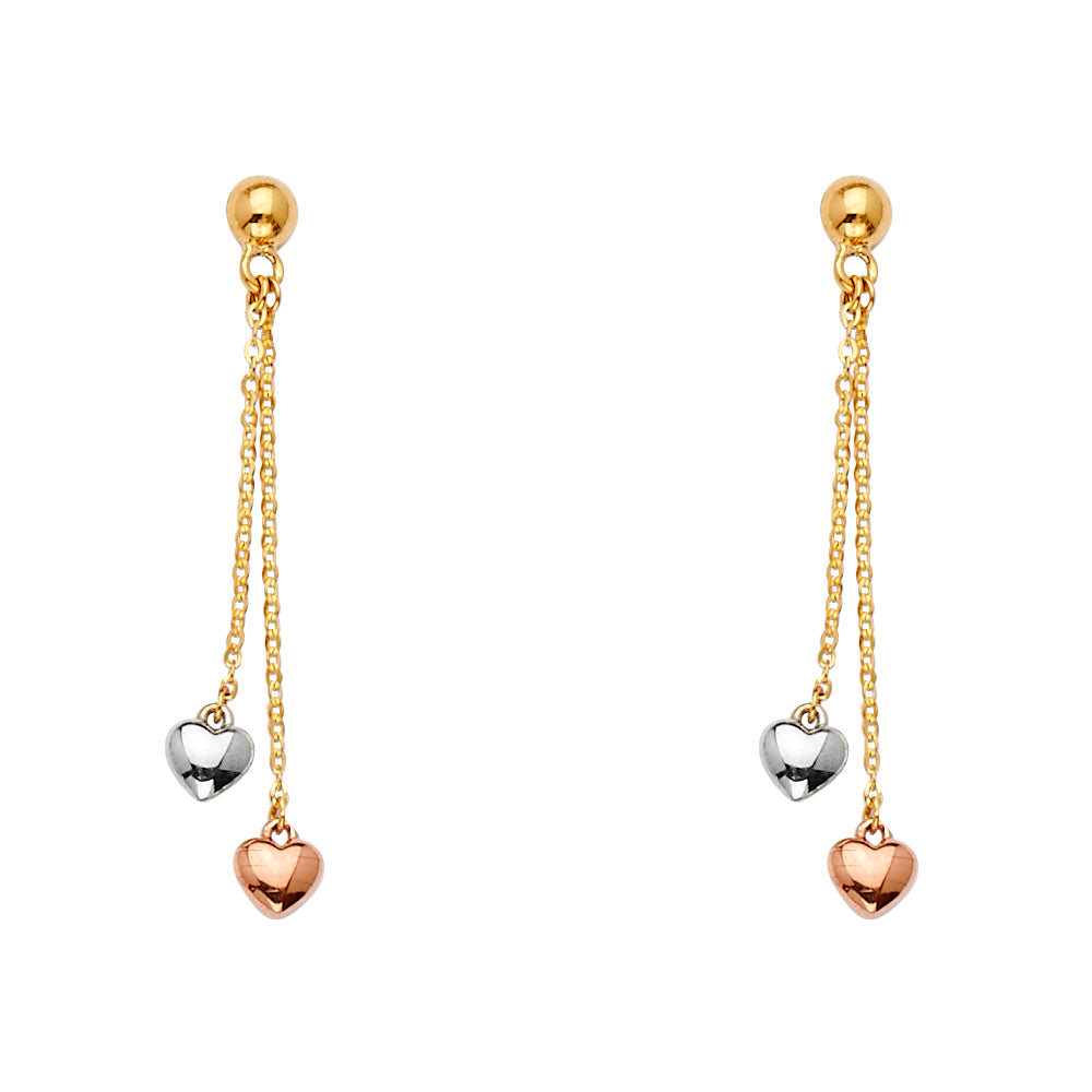14K 3C 2Hearts Hanging Earring
