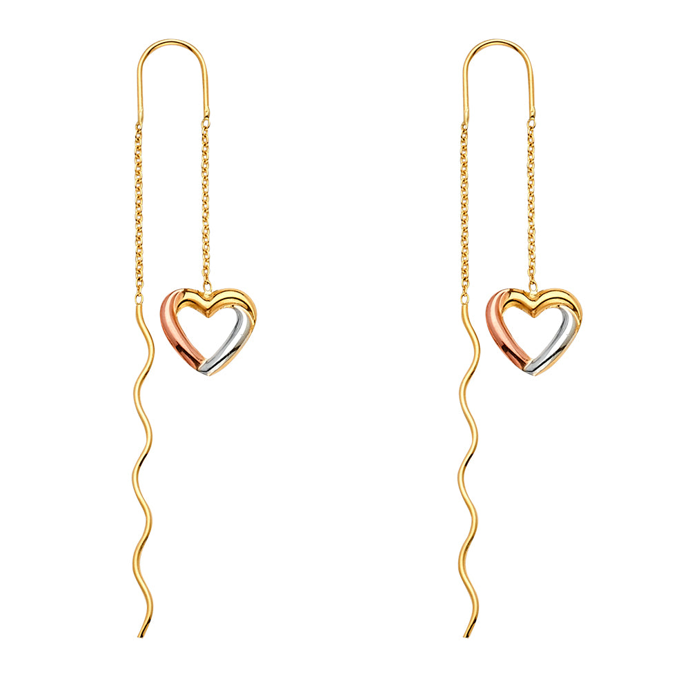 14K 3C Heart Front & Back Dangle Earring
