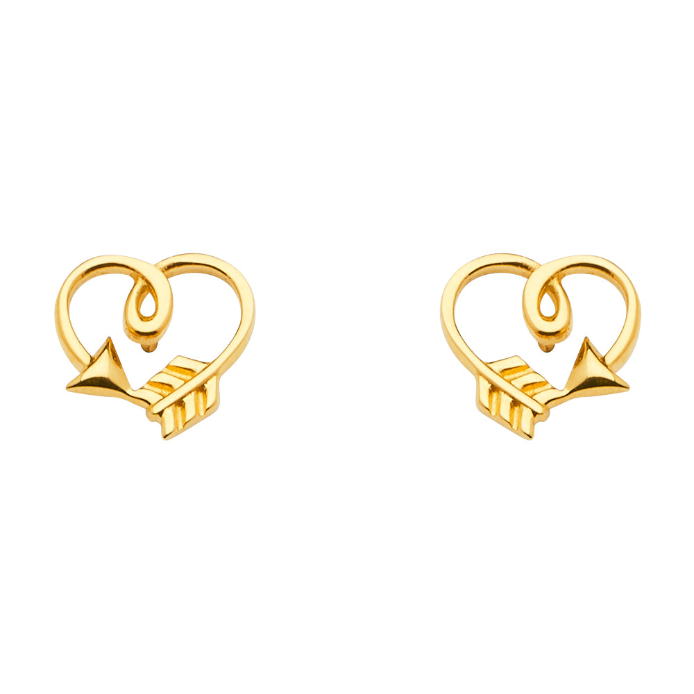 14KY Arrow Heart Earring w/Push Back