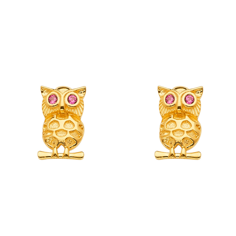 14KY CZ Owl Earring w/Push Back